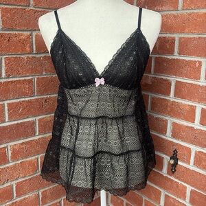 NEW Victoria Secret Black Lace Babydoll Teddy Medium M Lingerie Nightie Y2K